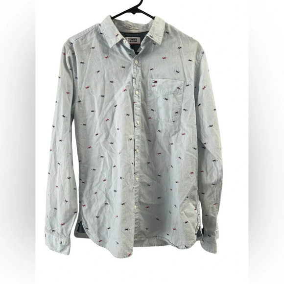 Tommy blue motorcycle men’s long sleeve button down shirt - Picture 1 of 5